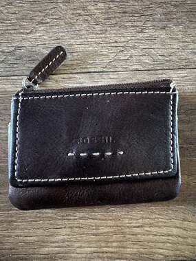 Fossil Brown Leather Pop-Stitch ID Case and Coin Pouch